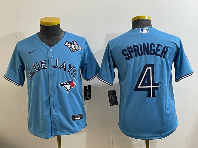 Youth 2025 Nike Toronto Blue Jays #4 Springer Light Blue Game MLB Jersey 01